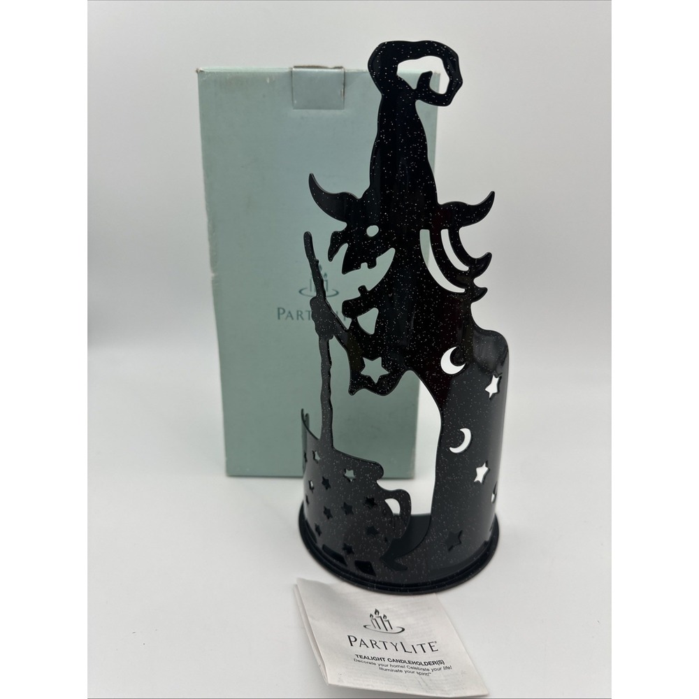 PartyLite Wilemina Witch Tealight Candle Holder‎ P90075 Black GliTTER Halloween